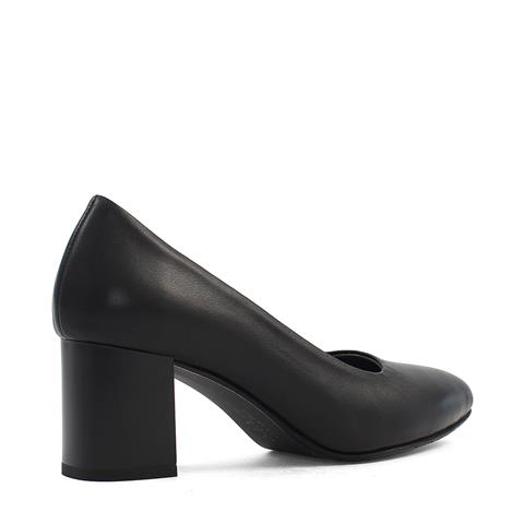 Kadın Siyah Kalın Topuklu Deri Stiletto