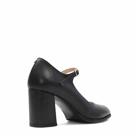 Kadın Siyah Kalın Topuklu Deri Klasik Ayakkabı