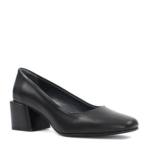 Kadın Siyah Kalın Topuklu Deri Klasik Ayakkabı