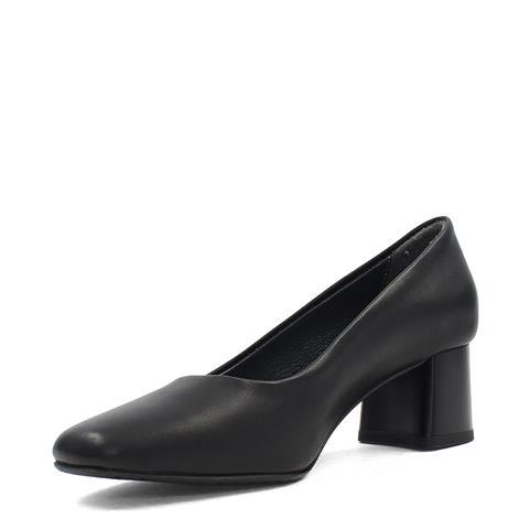 Kadın Siyah Kalın Topuklu Deri Klasik Ayakkabı