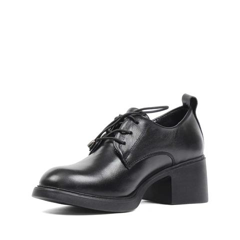 Kadın Siyah Kalın Topuklu Deri Klasik Ayakkabı