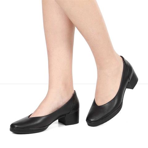 Kadın Siyah Kalın Topuklu Deri Klasik Ayakkabı