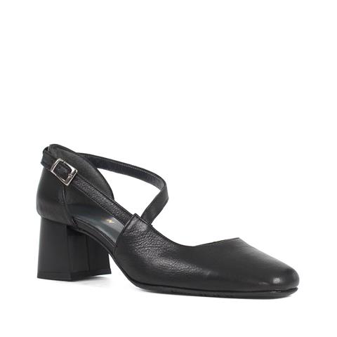 Kadın Siyah Kalın Topuklu Deri Klasik Ayakkabı