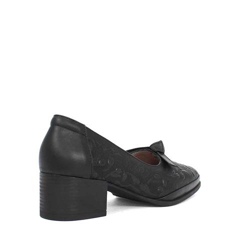 Kadın Siyah Kalın Topuklu Deri Klasik Ayakkabı