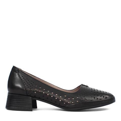 Kadın Siyah Kalın Topuklu Deri Klasik Ayakkabı