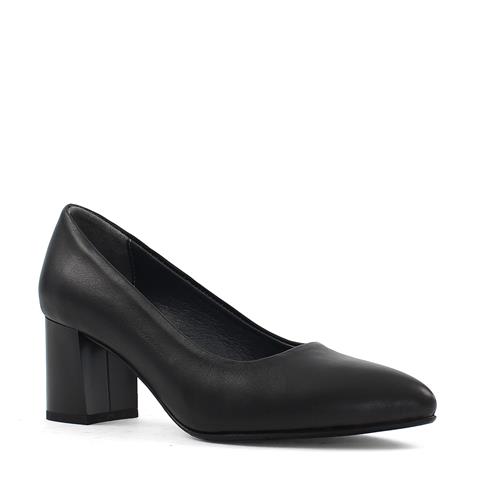 Kadın Siyah Kalın Topuklu Deri Stiletto