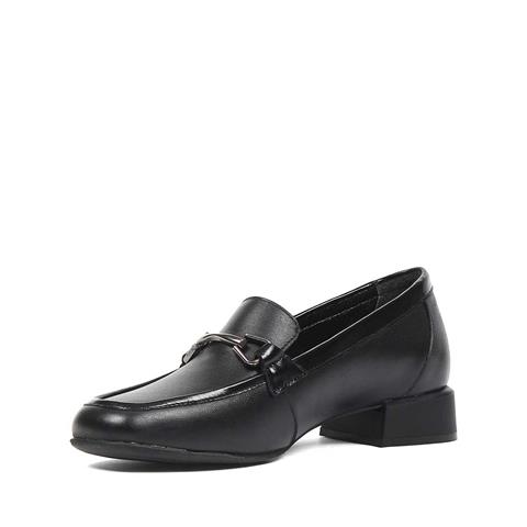 Kadın Siyah Kalın Topuklu Deri Loafer