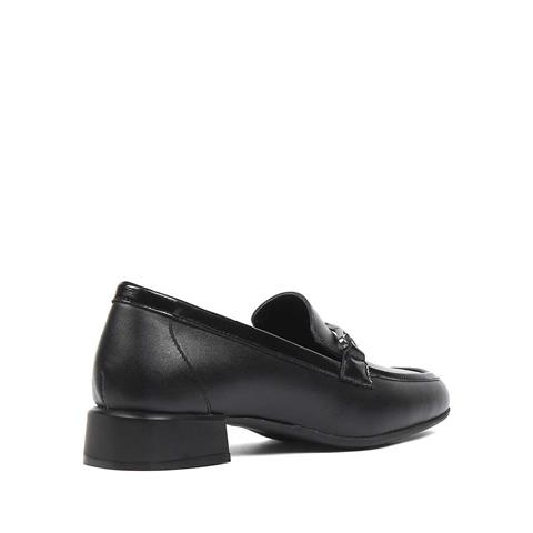 Kadın Siyah Kalın Topuklu Deri Loafer