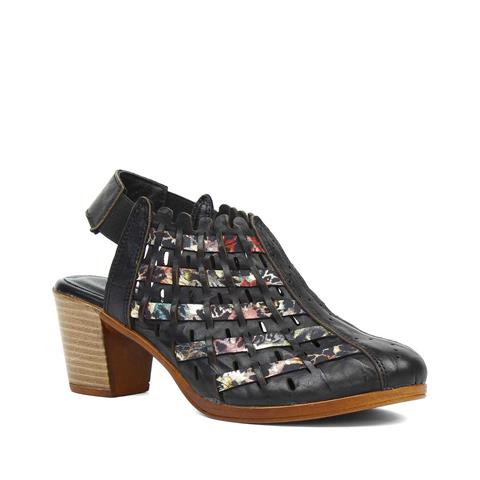 Kadın Siyah Kalın Topuklu Deri Sandalet