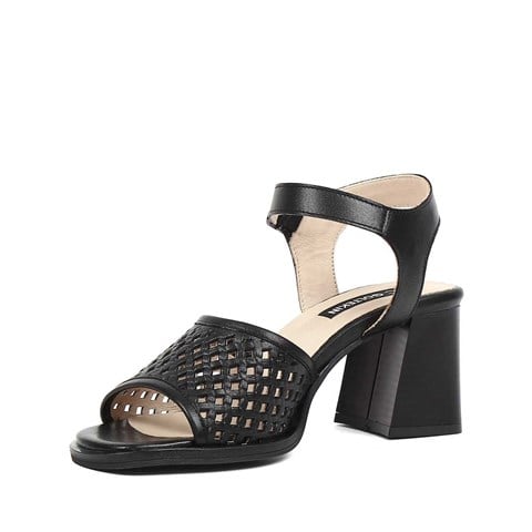 Kadın Siyah Kalın Topuklu Deri Sandalet