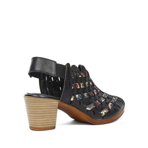 Kadın Siyah Kalın Topuklu Deri Sandalet