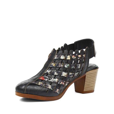 Kadın Siyah Kalın Topuklu Deri Sandalet