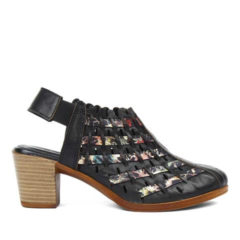 Kadın Siyah Kalın Topuklu Deri Sandalet