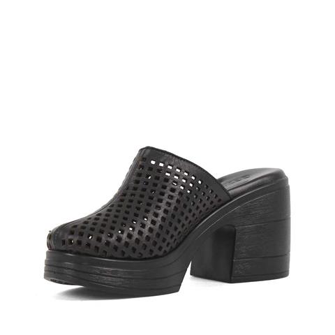 Kadın Siyah Kalın Topuklu Deri Terlik