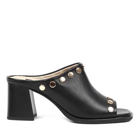 Kadın Siyah Kalın Topuklu Deri Terlik