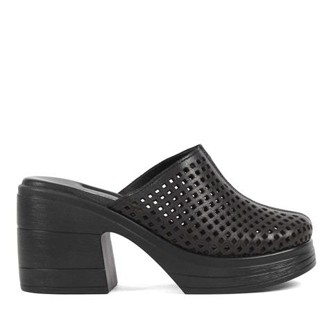 Kadın Siyah Kalın Topuklu Deri Terlik