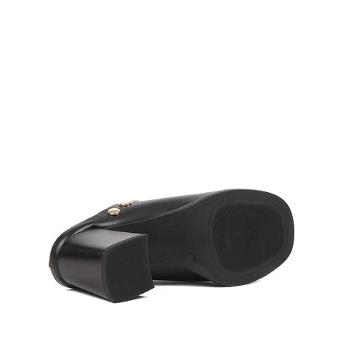 Kadın Siyah Kalın Topuklu Deri Terlik