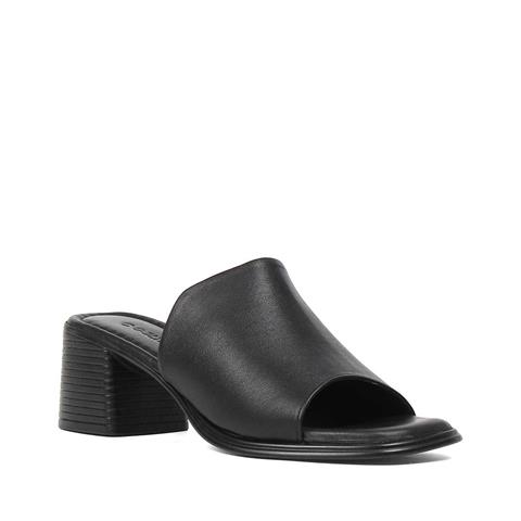 Kadın Siyah Kalın Topuklu Deri Terlik