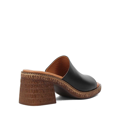 Kadın Siyah Kalın Topuklu Deri Terlik