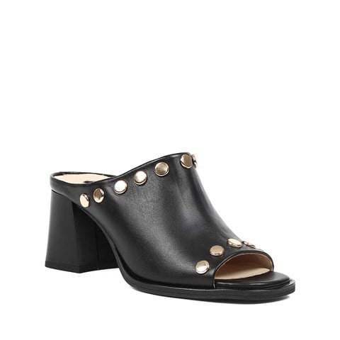 Kadın Siyah Kalın Topuklu Deri Terlik