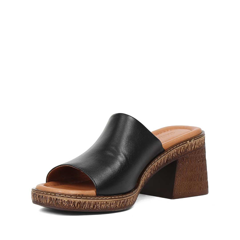 Kadın Siyah Kalın Topuklu Deri Terlik