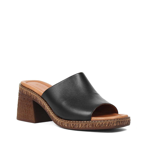 Kadın Siyah Kalın Topuklu Deri Terlik