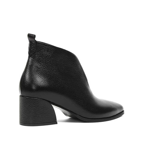 Kadın Siyah Kalın Topuklu Flotter Deri Bot