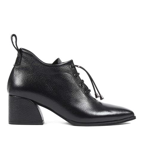 Kadın Siyah Kalın Topuklu Flotter Deri Ayakkabı