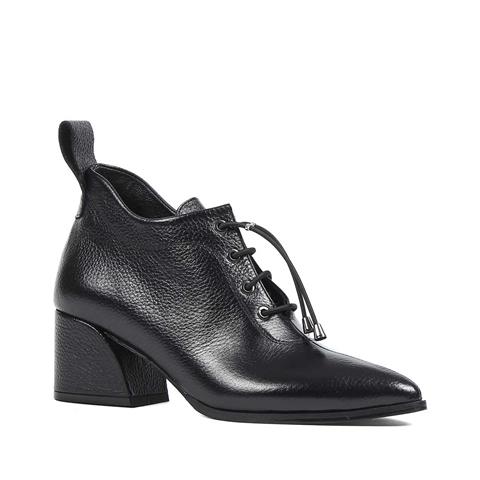 Kadın Siyah Kalın Topuklu Flotter Deri Ayakkabı