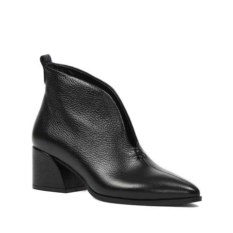 Kadın Siyah Kalın Topuklu Flotter Deri Bot