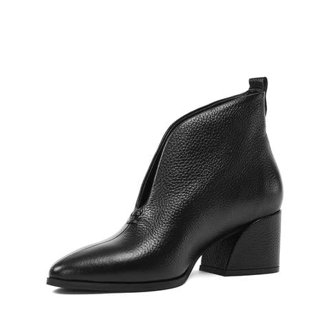 Kadın Siyah Kalın Topuklu Flotter Deri Bot