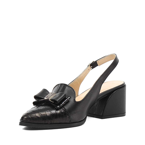 Kadın Siyah Kalın Topuklu Kroko Deri Ayakkabı