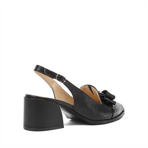 Kadın Siyah Kalın Topuklu Kroko Deri Ayakkabı