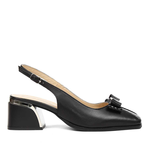 Kadın Siyah Kalın Topuklu Kroko Deri Ayakkabı