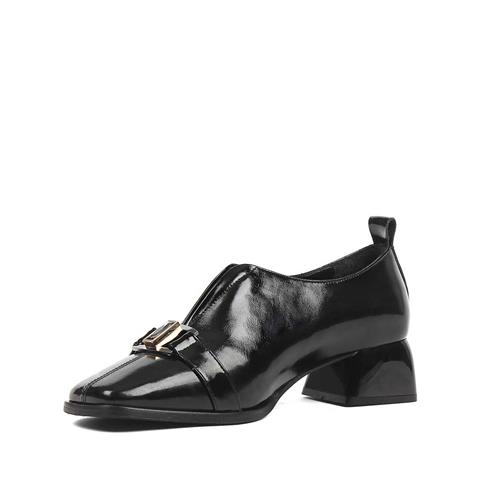 Kadın Siyah Kalın Topuklu Rugan Deri Ayakkabı