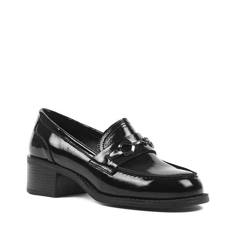 Kadın Siyah Kalın Topuklu Rugan Deri Ayakkabı