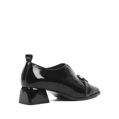 Kadın Siyah Kalın Topuklu Rugan Deri Ayakkabı