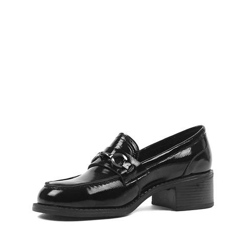 Kadın Siyah Kalın Topuklu Rugan Deri Ayakkabı