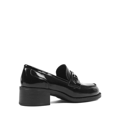 Kadın Siyah Kalın Topuklu Rugan Deri Ayakkabı