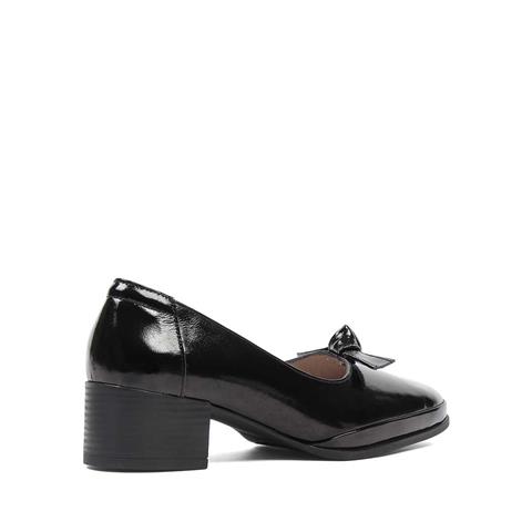 Kadın Siyah Kalın Topuklu Rugan Deri Klasik Ayakkabı