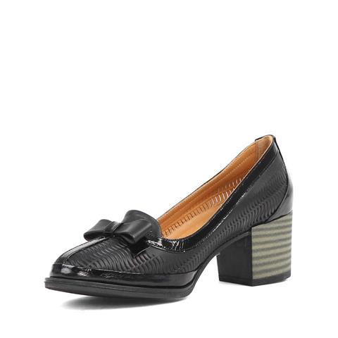 Kadın Siyah Kalın Topuklu Rugan Deri Klasik Ayakkabı