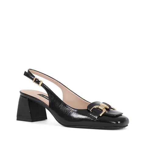 Kadın Siyah Kalın Topuklu Rugan Deri Klasik Ayakkabı