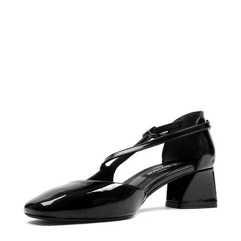 Kadın Siyah Kalın Topuklu Rugan Deri Klasik Ayakkabı