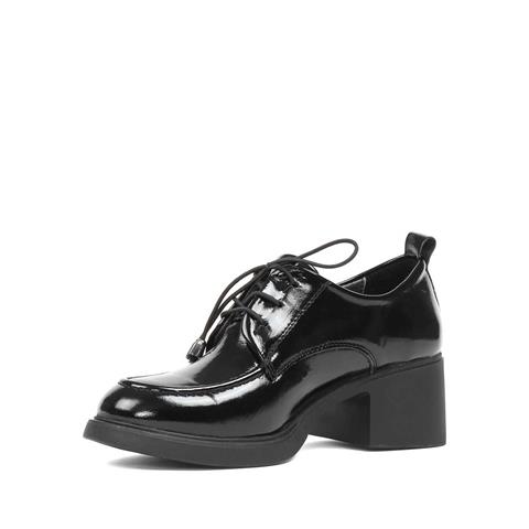 Kadın Siyah Kalın Topuklu Rugan Deri Klasik Ayakkabı