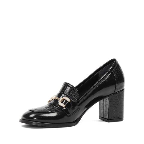 Kadın Siyah Kalın Topuklu Rugan Deri Klasik Ayakkabı