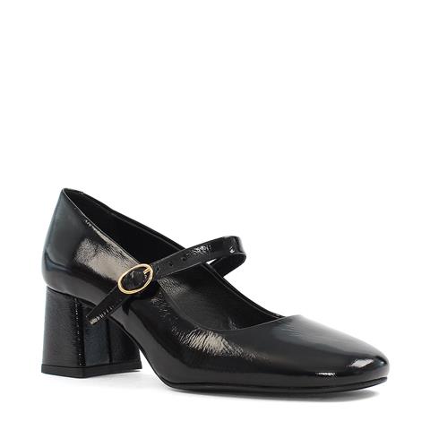 Kadın Siyah Kalın Topuklu Rugan Deri Klasik Ayakkabı