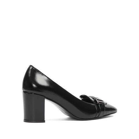 Kadın Siyah Kalın Topuklu Rugan Deri Klasik Ayakkabı