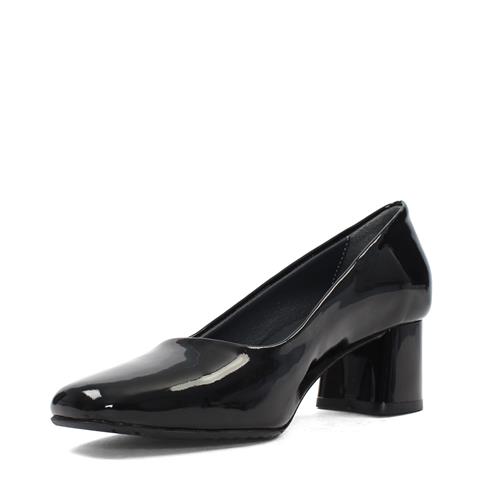 Kadın Siyah Kalın Topuklu Rugan Deri Klasik Ayakkabı