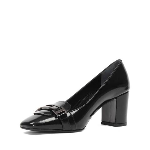 Kadın Siyah Kalın Topuklu Rugan Deri Klasik Ayakkabı