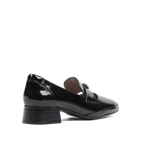 Kadın Siyah Kalın Topuklu Rugan Deri Klasik Ayakkabı